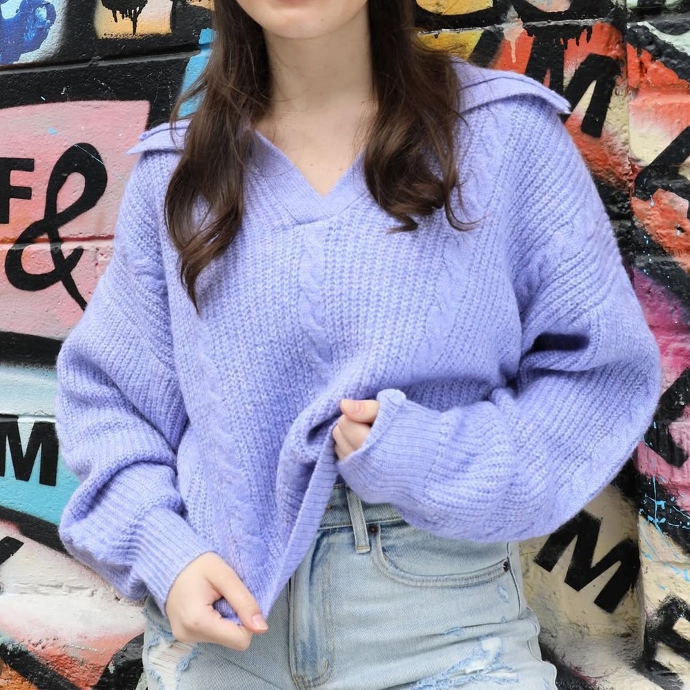 Boho Fabulous V Neck Purple Knit Sweater